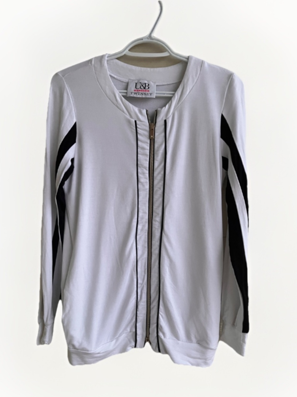 TWINSET Milano Active Track Jacket Womens XS White Black Zip Bomber Viscose
